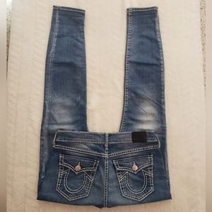 True Religion Halle midrise super skinny blue jeans 28